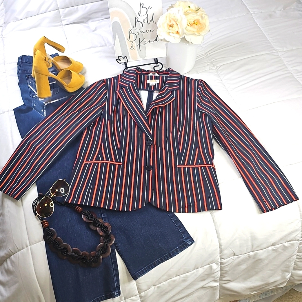 Talbots Stretch Striped Blazer Red and Black Business Casual Office Wear